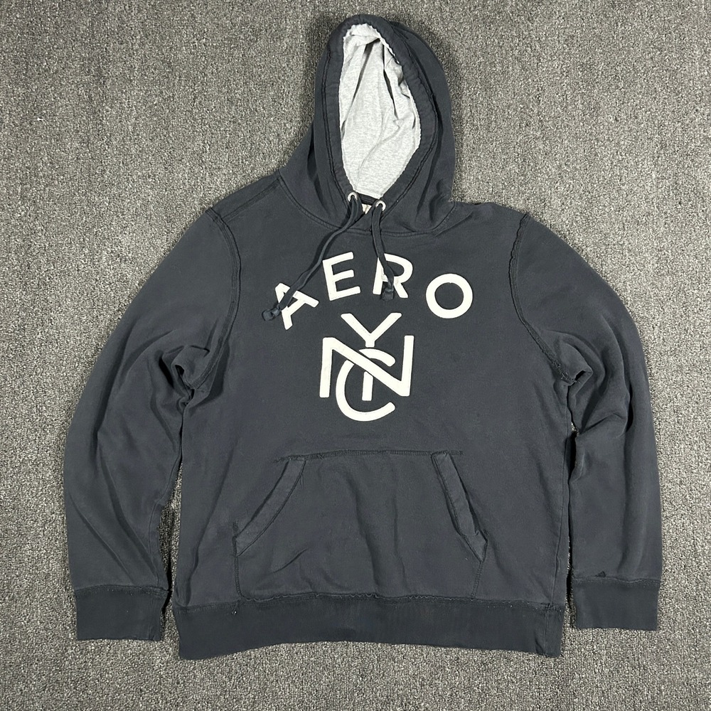 Aeropostale Aero NYC Hoodie Mens XL Black Excellent Pullover Graphic Sweatshirt